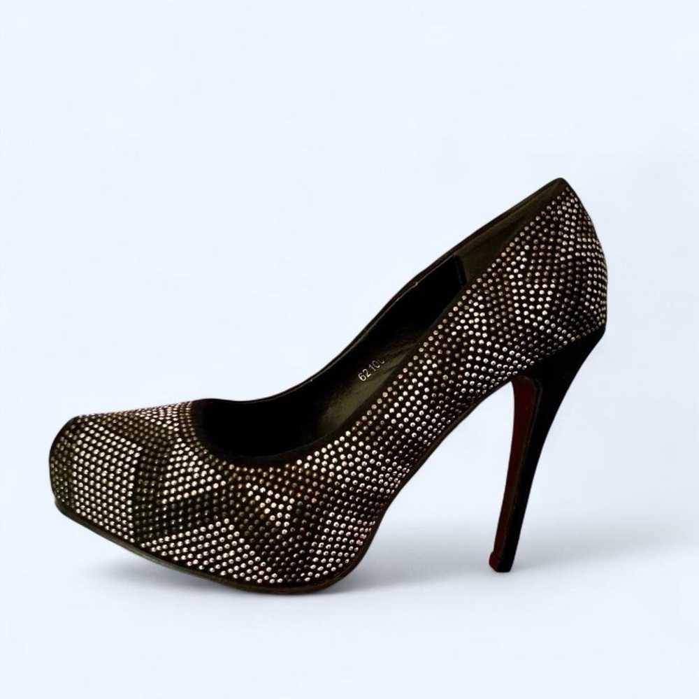 Charlotte Russe Black & silver Rhinestone stiletto heels w touch of glamour 8